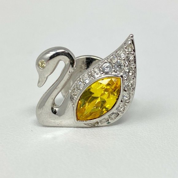 Swarovski Retired Collectors Silver-Tone Iconic Swan Lapel Pin Tie Tac Brand New - Picture 1 of 3